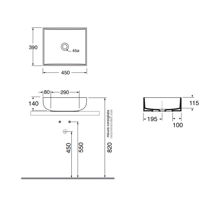 Azzurra раковина 45х39х14см., накладная, без отв., Azzurra, LELA04539000BI*0 цвет: белый