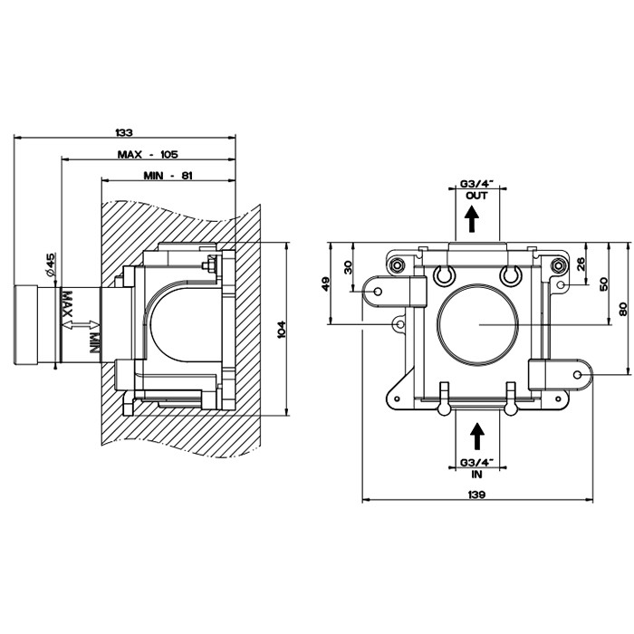 Gessi Внутренняя часть запорного крана для термостатического смесителя, 43283#031 цвет: хром
