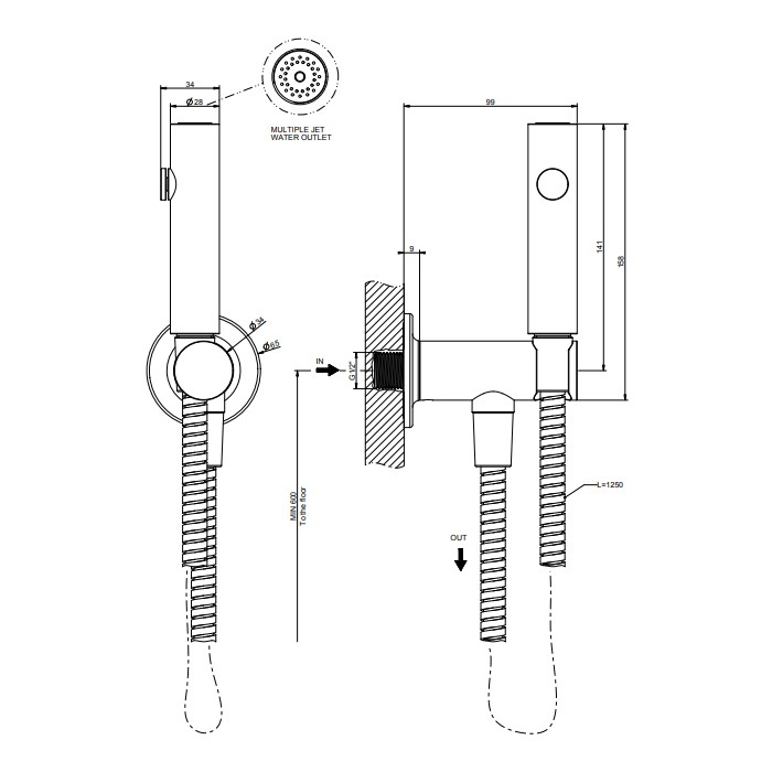 Gessi Гигиенический душ на 1/2", Inciso, 58153#031 цвет: хром
