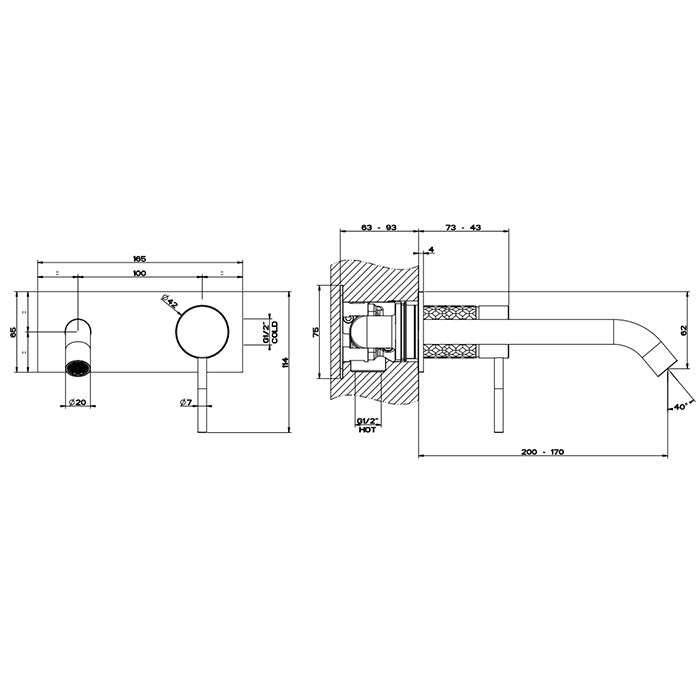Gessi Встраиваемый смеситель для раковины с изливом 200-170мм, 316, 54190#707 цвет: brushed black metal pvd