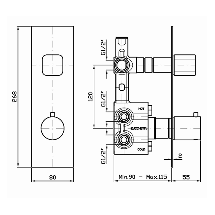 Zucchetti встроенный термостатический смеситель для душа, с запорным клапаном, jingle, хром арт. zin659 r97820