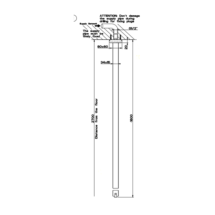 Gessi Излив потолочный, для монтажа с удаленным управлением, с индивидуальной длиной 50-1800мм, Rettangolo, 20199#031 цвет: хром