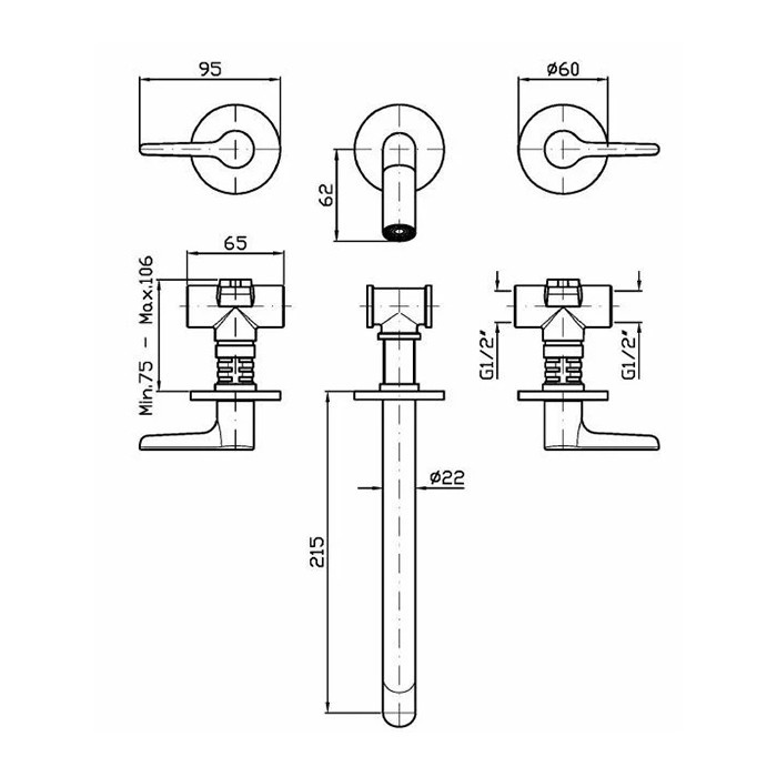 Zucchetti смеситель для раковины, двухвентильный, встраиваемый, излив: 21.5см., medameda, хром арт. zmm5766