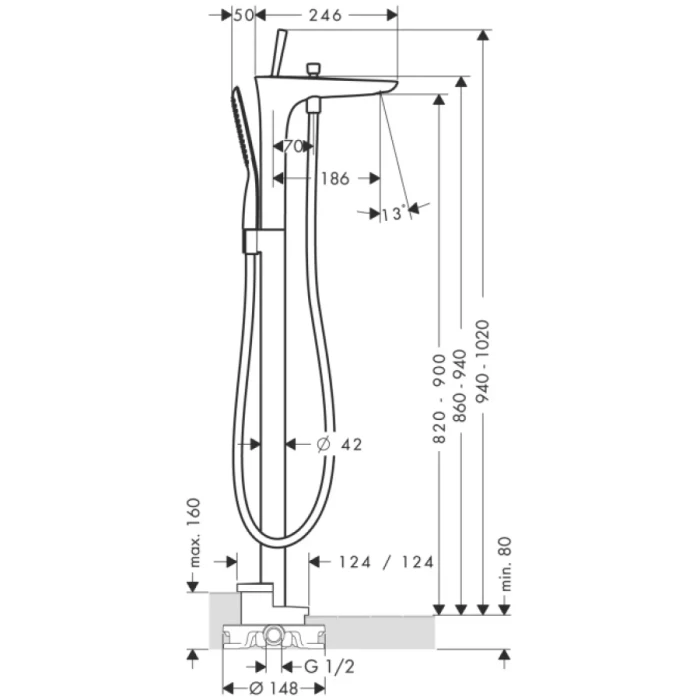 Hansgrohe смеситель для ванны, PuraVida, хром арт. 15473000