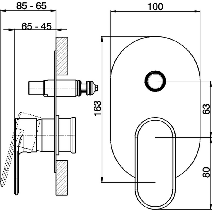 Cisal встраиваемый однорычажный смеситель для ванны и душа lv00210021 lineaviva, цвет: хром