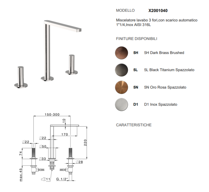 Cisal смеситель для раковины, x20010405l x32 цвет: хром