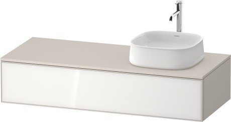 Duravit тумба подвесная с вырезом под раковину справа 550 мм х 1300 мм х 281 мм, zencha, ze4812r64830000 цвет: белое стекло/cеро-коричневый суперматовый