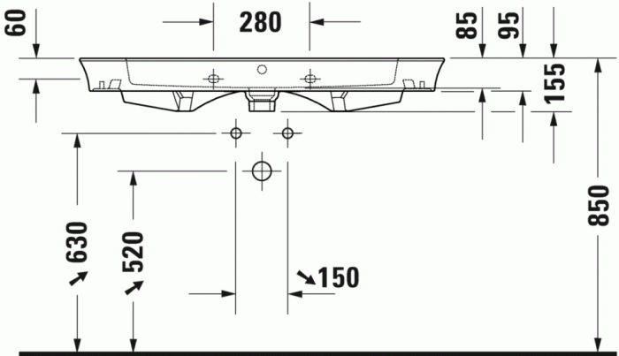 Duravit раковина встраиваемая 1050 мм х 490 мм, с переливом, white tulip, 2363100060 цвет: белый