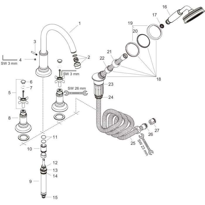 AXOR смеситель на край ванны, Montreux, красное золото арт. 16546300