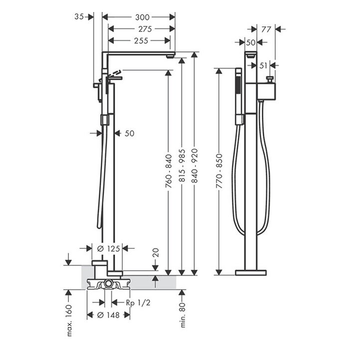 AXOR напольный смеситель для раковины, Edge, полированный черный хром арт. 46440330