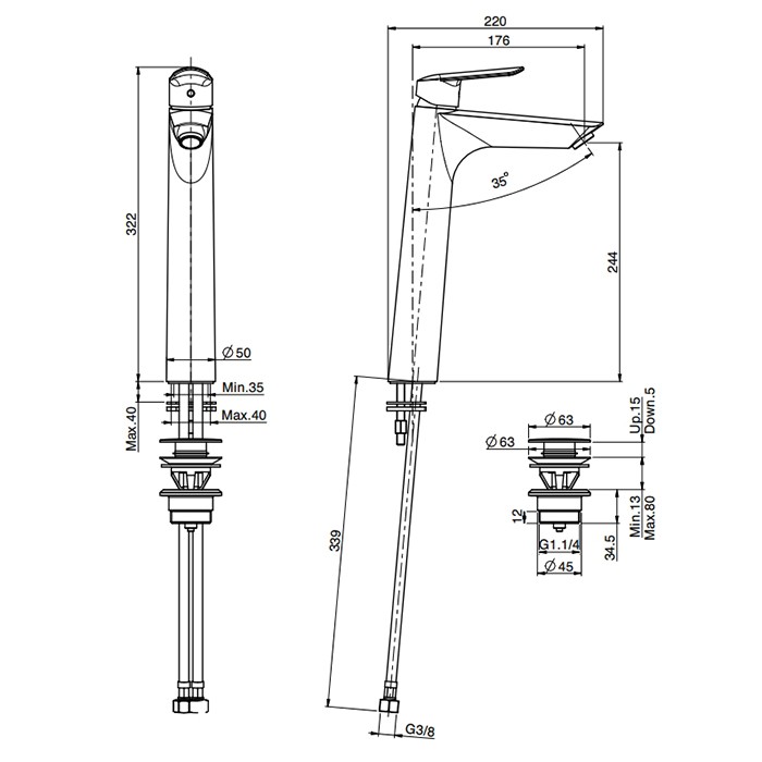 Fima Carlo Frattini смеситель для раковины, на 1 отв., высокий, с донным клапаном, spot, черный арт. f3001/hns.1