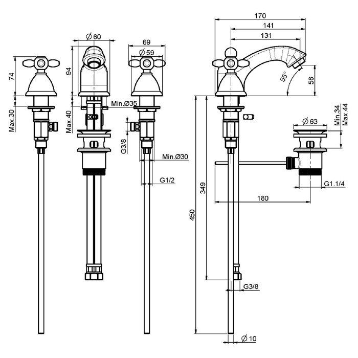 Fima Carlo Frattini смеситель на 3 отв. для раковины, olivia, бронза арт. f5011br
