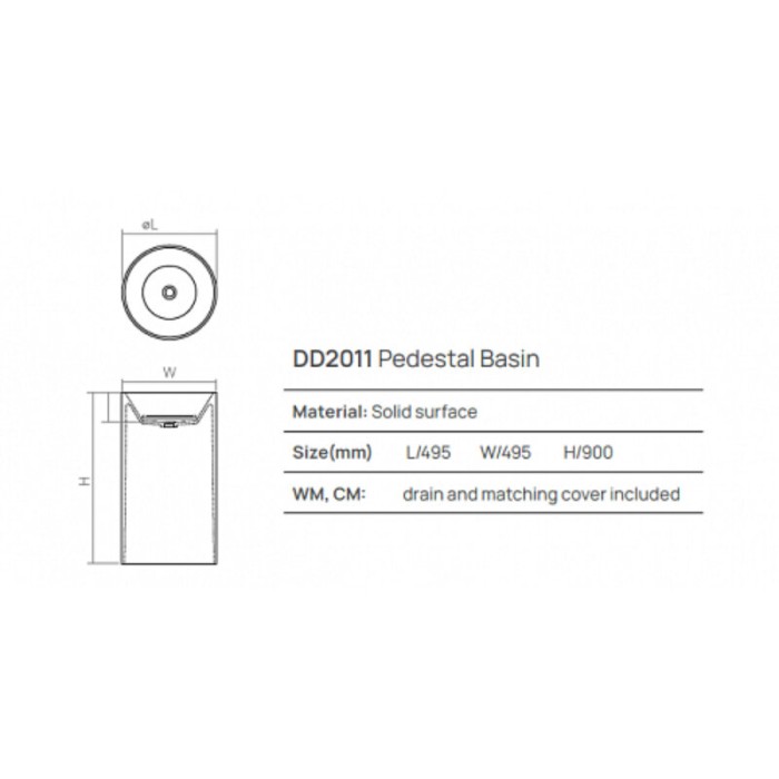 Раковина напольная d495хh900 мм, Dea Pedestal Basin, белый арт. DD2011 495 18