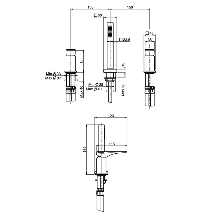 Fima Carlo Frattini смеситель на борт ванны, на 3 отв., с ручным душем, zeta, золото арт. f3974/1nor