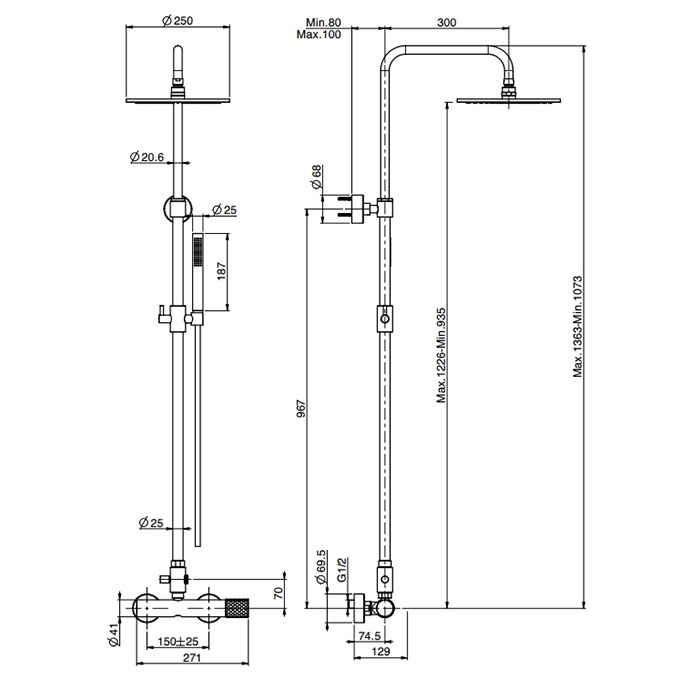 Fima Carlo Frattini душевая стойка, верхний душ 25см., со смесителем, с держателем и ручным душем colonne doccia, золото арт. f3035t/2vor