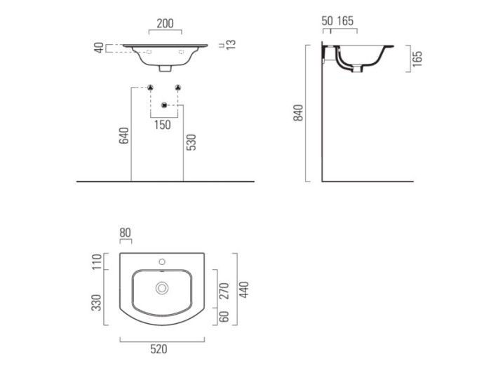 GSI Подвесная раковина 52х44х16,5 см, санфаянс, Pura - 8830111