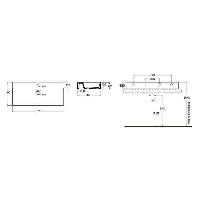 Azzurra Раковина 45x102 Elegance, ELLP102450QMBI/(EQA102M bi)*1 цвет: белый