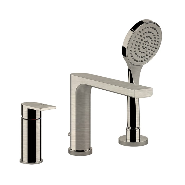 Gessi Смеситель для ванны, на 3 отв., с переключателем, изливом и шлангом 1,50м, Emporio Via manzoni, 38634#149 цвет: finox brushed nickel