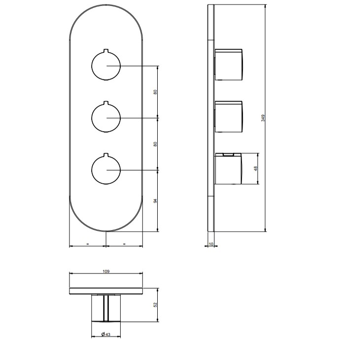 Gessi Смеситель для душа, встаиваемый, термостатический, Tondo, 43064#031 цвет: хром