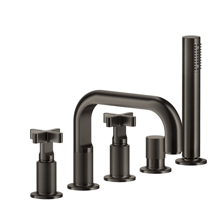 Gessi Смеситель для ванны на 5 отверстий с изливом, переключателем, ручным душем и шлангом 1,50 м., Inciso, 58140#299 цвет: black xl