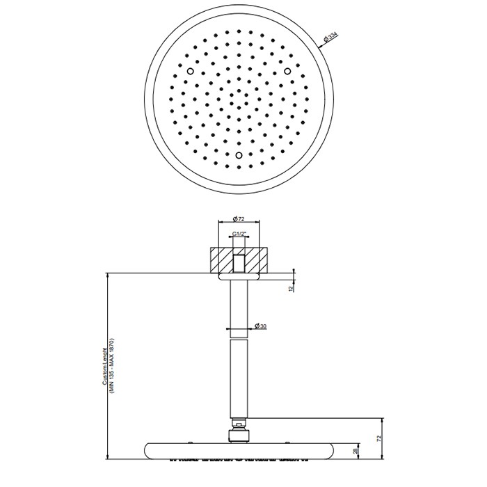 Gessi Верхний душ для потолочного крепления d306мм с инд.высотой (50-1800мм), Goccia, 33768#279 цвет: белый