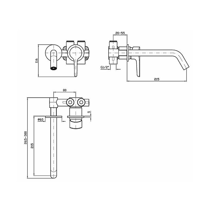 Zucchetti смеситель для раковины, встраиваемый, излив: 21.5см., medameda, хром арт. zmm678