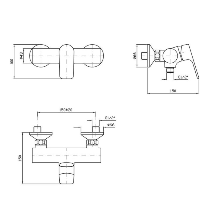 Zucchetti смеситель для душа, настенный, wind, хром арт. zwn106