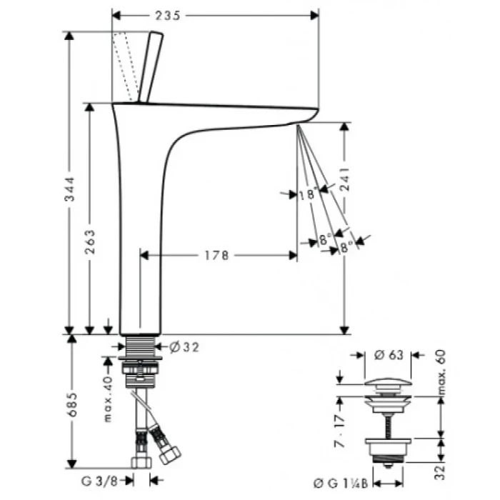 Hansgrohe смеситель для раковины, PuraVida, хром арт. 15072000
