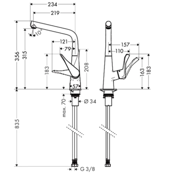 Hansgrohe смеситель для кухни, Metris M71, хром арт. 14822000