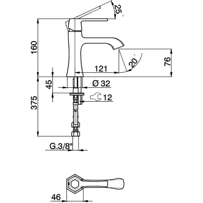 Cisal смеситель однорычажный для раковины на 1 отверстие без донного клапана ch0005446t cherie, цвет: хром
