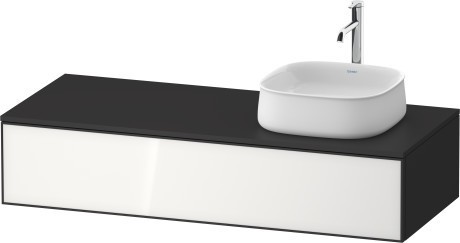 Duravit тумба подвесная с вырезом под раковину справа 550 мм х 1300 мм х 281 мм, zencha, ze4812r64800000 цвет: белое стекло/графит суперматовый