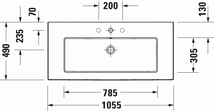Duravit раковина встраиваемая 1050 мм х 490 мм, с отверстием под смеситель, с переливом, white tulip, 2363100000 цвет: белый