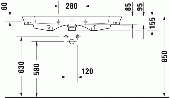 Duravit раковина встраиваемая 1050 мм х 490 мм, с отверстием под смеситель, с переливом, white tulip, 2363100000 цвет: белый