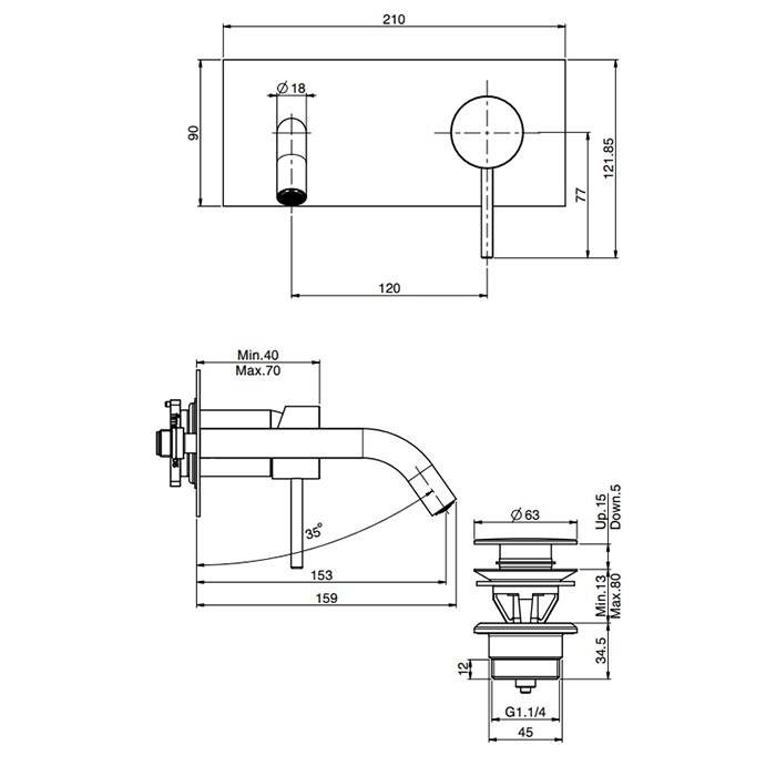 Fima Carlo Frattini cмеситель для раковины, встраиваемый, излив: см., spillo up, хром арт. f3051wx5cr