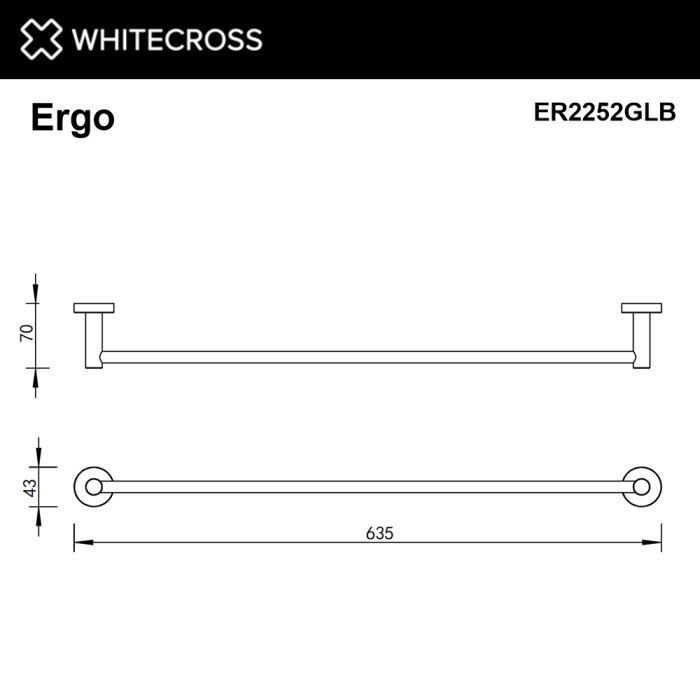 Полотенцедержатель 600 мм., Whitecross Ergo gold brushed, брашированное золото арт. ER2252GLB