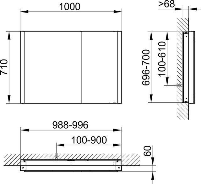Keuco шкаф с подсветкой для встраиваемого монтажа 115 мм х 1000 мм х 710 мм, с 2 поворотными ассиметричными дверцами, somaris, дуб светлый арт. 14513 852200