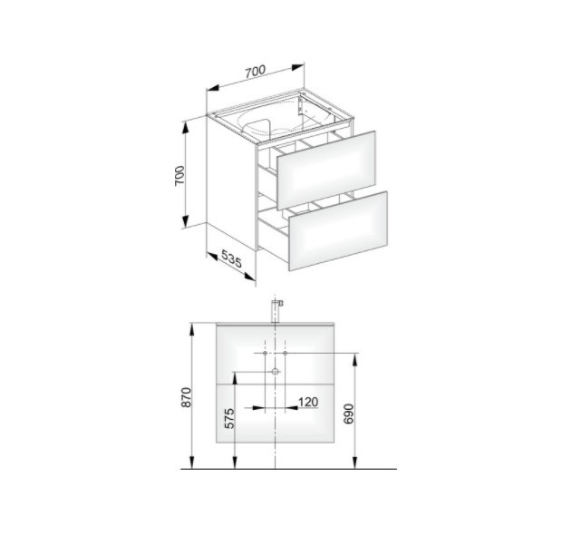 Keuco тумба подвесная под раковину с двумя выдвижными фронтами, с внутренней светодиодной подсветкой, edition 11, трюфель арт. 31342 370100