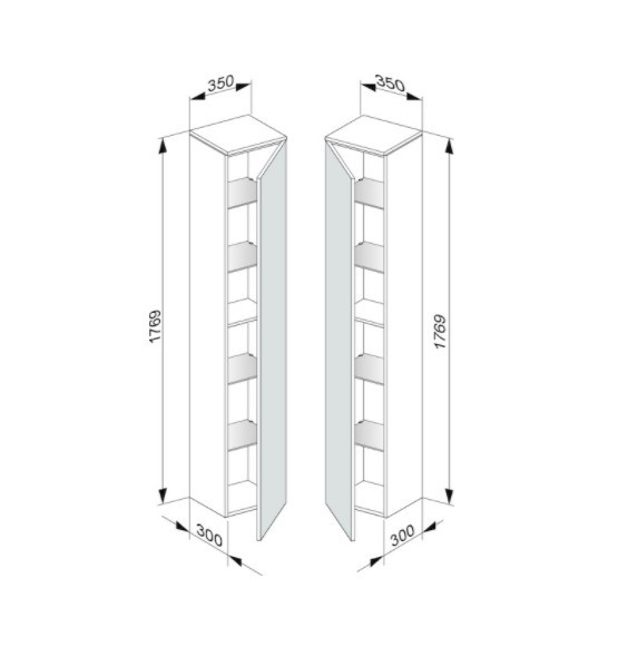 Keuco шкаф высокий подвесной петли слева, 4 стеклянные полки, edition 400, белый арт. 31730 210001