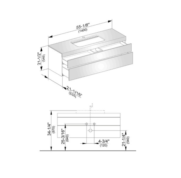 Keuco тумба подвесная под раковину с отверстием под смесители, с двумя выдвижными ящиками, edition 400, белый арт. 31573 380100