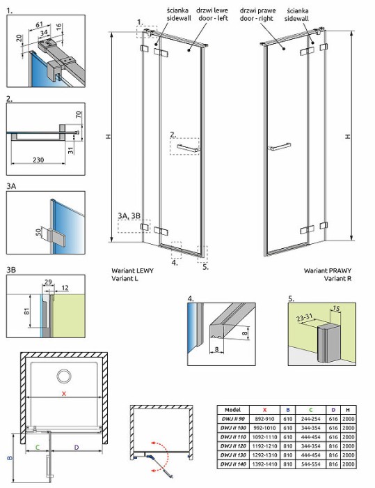 Radaway душевая дверь dwj ii 620 профиль хром стекло прозрачное, Arta - 386441-03-01R