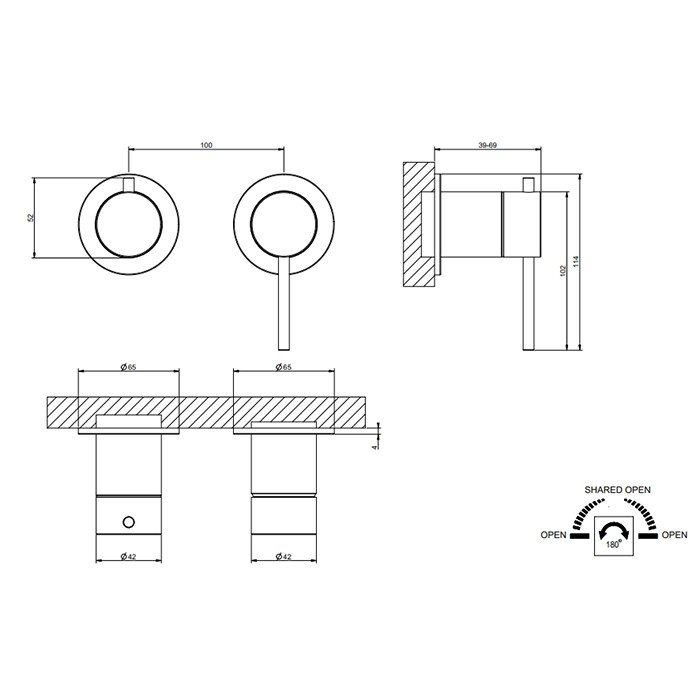 Gessi Смеситель для душа, встраиваемый, на 2 источника (внешняя часть), 316, 54077#707 цвет: black metal brushed pvd