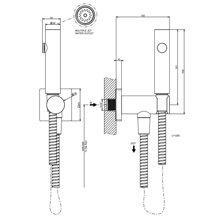 Gessi Гигиенический душ настенный на 1/2", Rilievo, 59153#031 цвет: хром