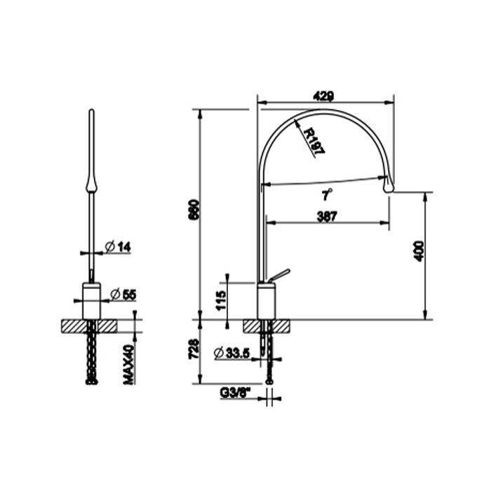 Gessi Смеситель для раковины на 1 отверстие, излив 387мм R=197, с фиксированным носиком, Goccia, 33808#279 цвет: белый