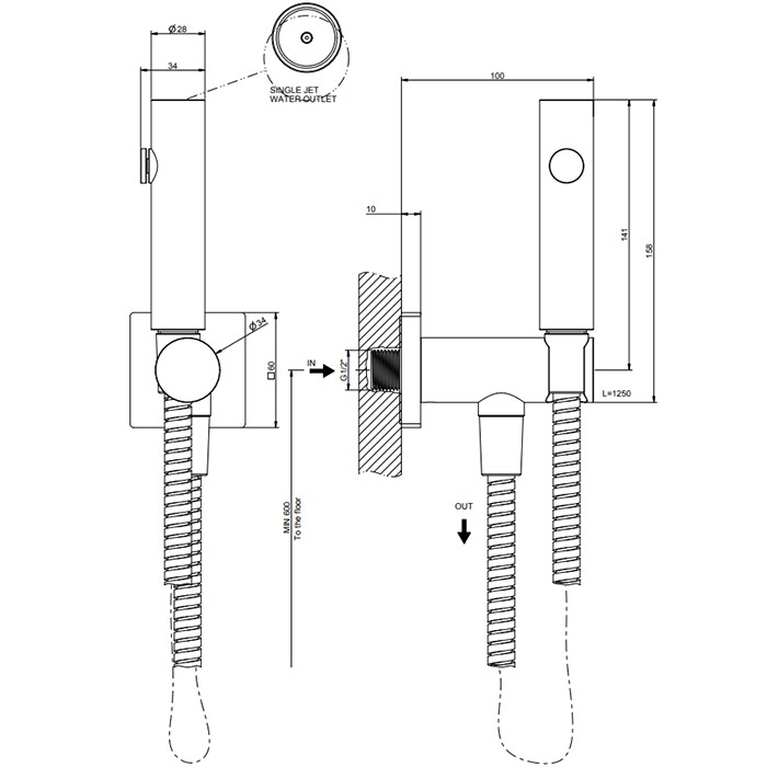 Gessi Гигиенический душ настенный на 1/2", Rilievo, 59151#299 цвет: nero xl