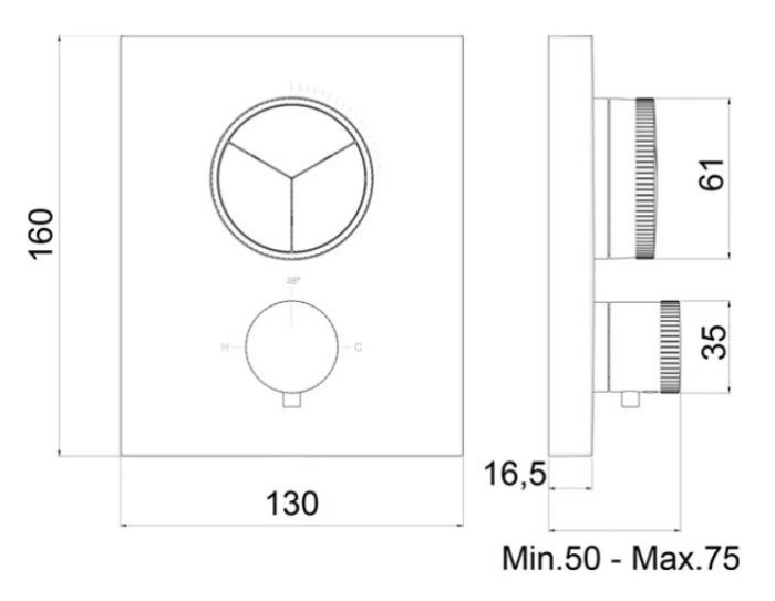 Внешняя часть встраиваемого термостатического смесителя с кнопочным управлением для 3-х потребителей, Almar Core Push Square, E176683.AB цвет: черный металл брашированный PVD