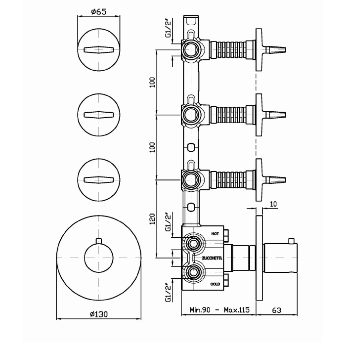 Zucchetti термостатический смеситель, для скрытого монтажа 1/2”, isyfresh, хром арт. zd4661 r97822