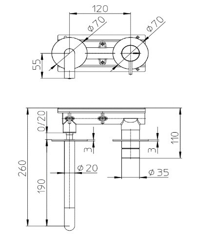 Bossini внешняя часть однорычажного смесителя для раковины из стены без донного клапана, nobu, нержавеющая сталь арт. inz206.075