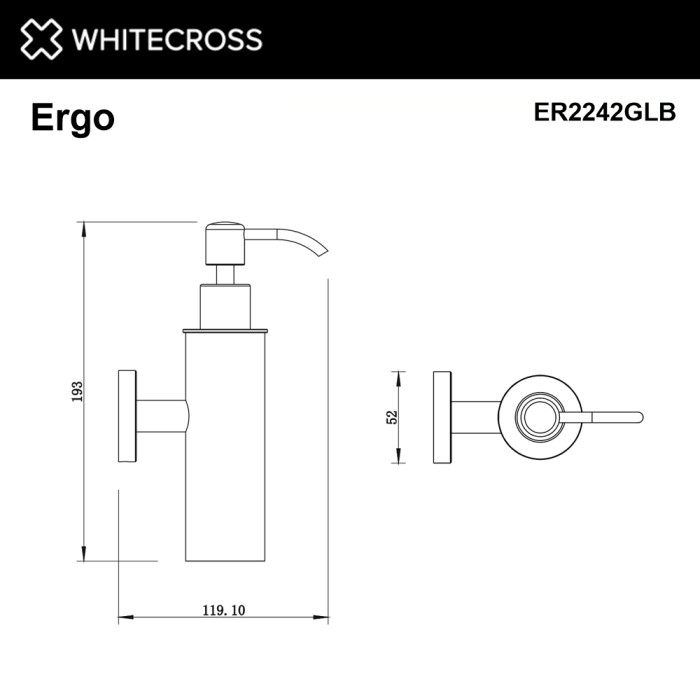 Дозатор для жидкого мыла подвесной, Whitecross Ergo gold brushed, брашированное золото арт. ER2242GLB
