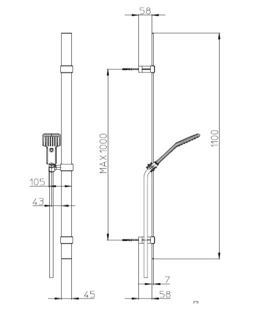 Bossini душевой комплект life с лейкой, держателем и шлангом, agua, черный арт. d46056.073