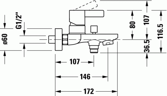 Duravit cмеситель однорычажный для ванны стандартного монтажа, с переключателем и клапаном обратного тока, d-neo, de5230000010 цвет: хром